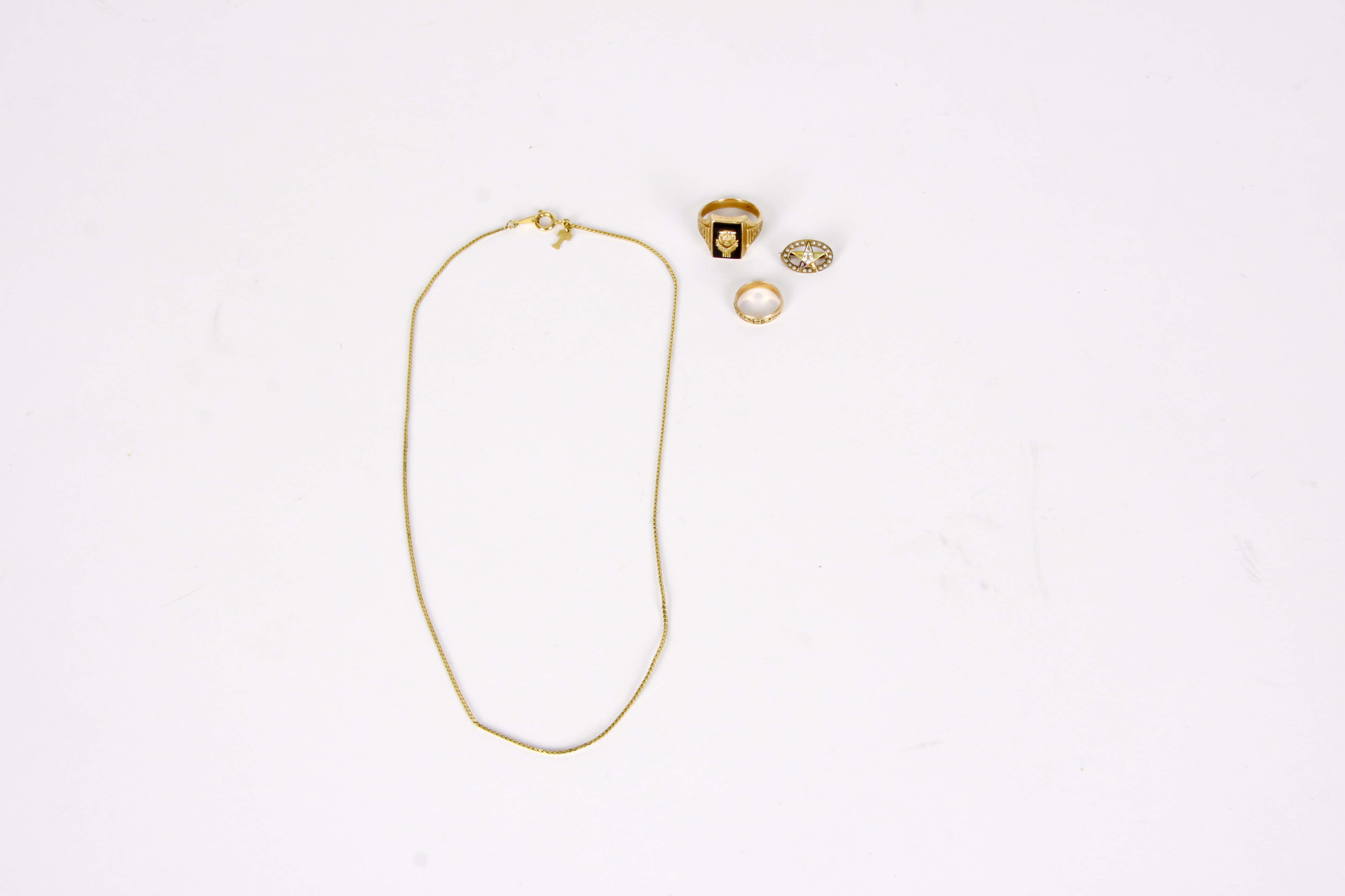 Gold Chain Necklace & Masonic Pin, Jostens Class Ring, Baby Ring