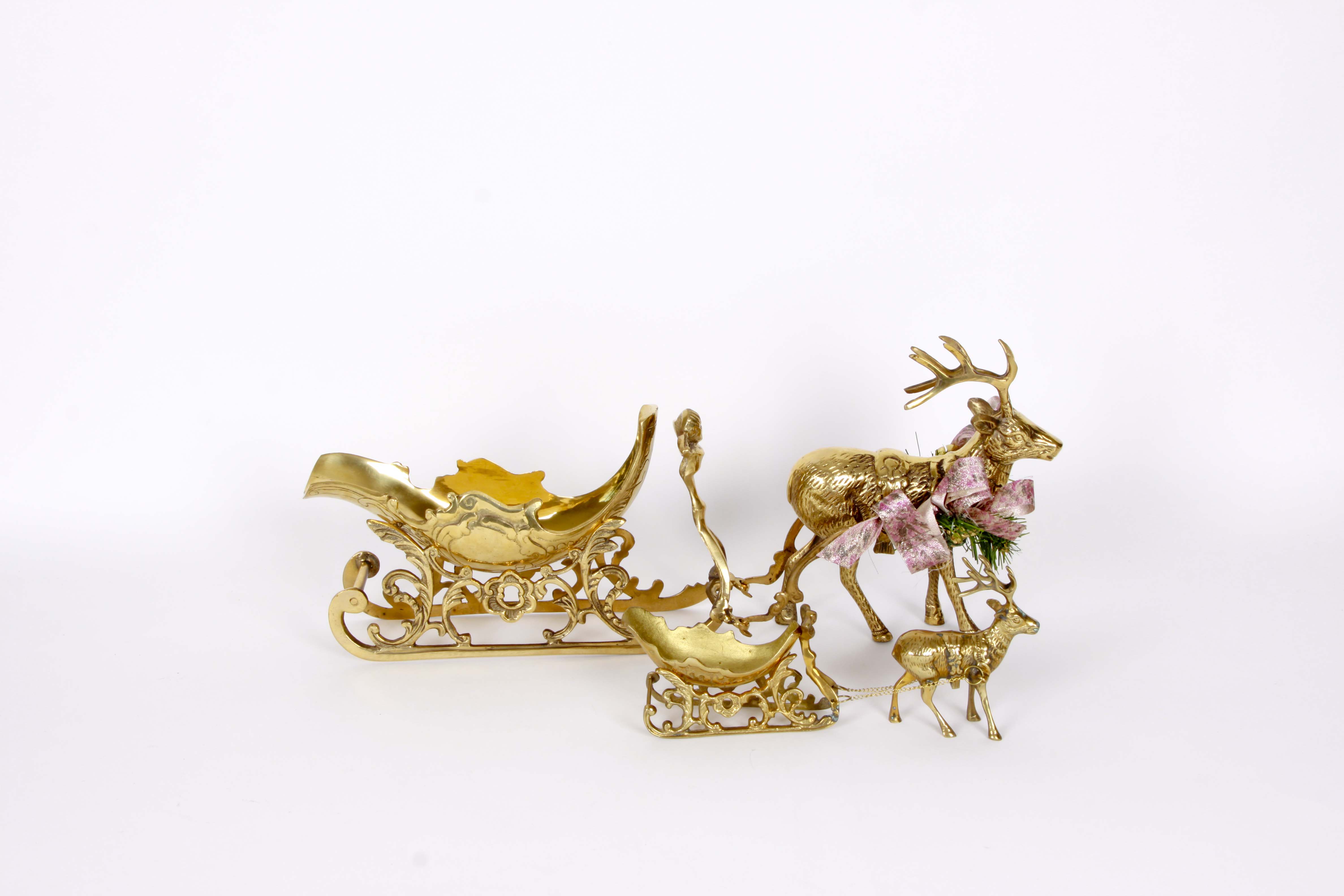 Brass Sleighs With Reindeer