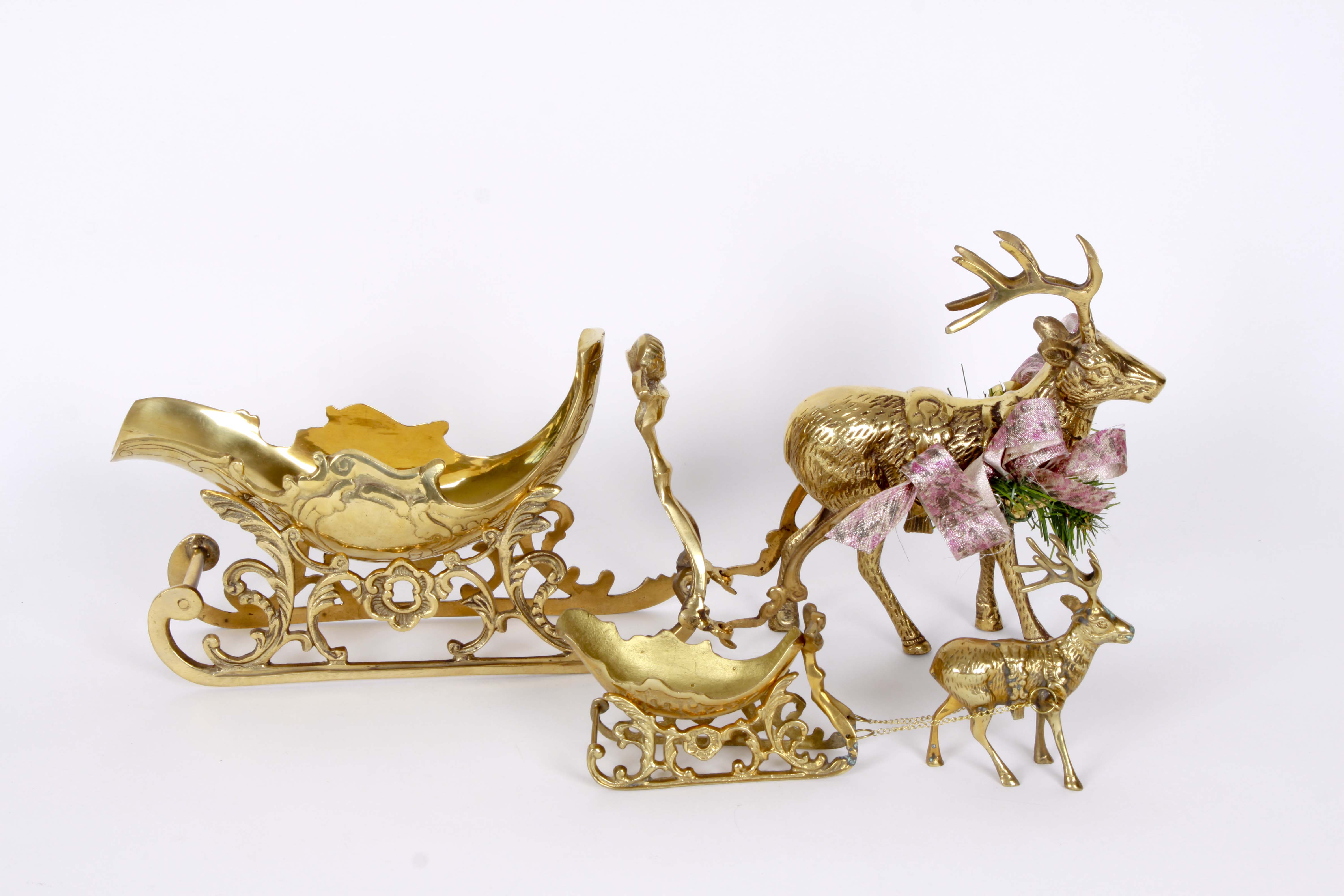 Brass Sleighs With Reindeer