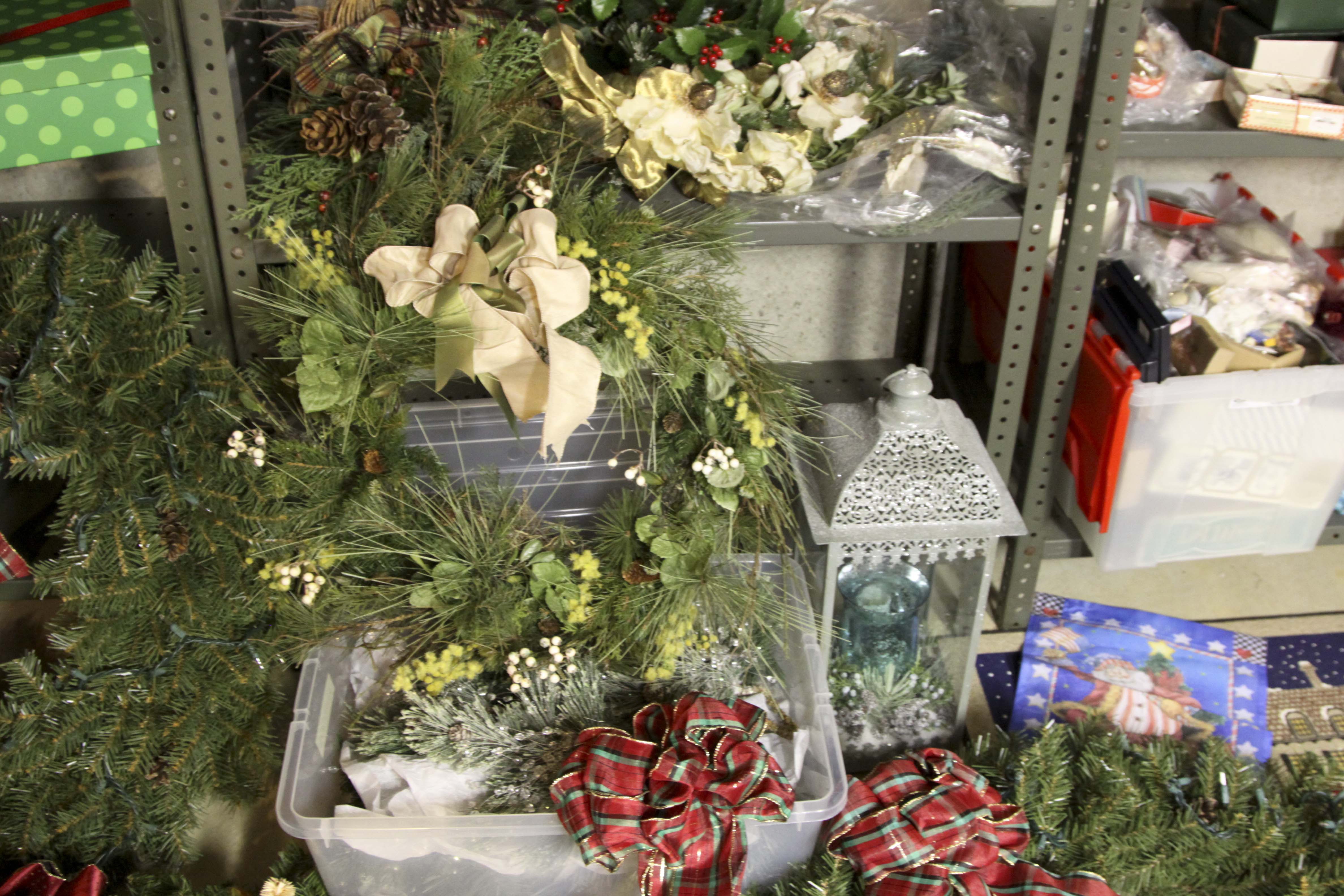 Large Christmas Decor Lot Including Two Pre-Lit Trees and Wreathes