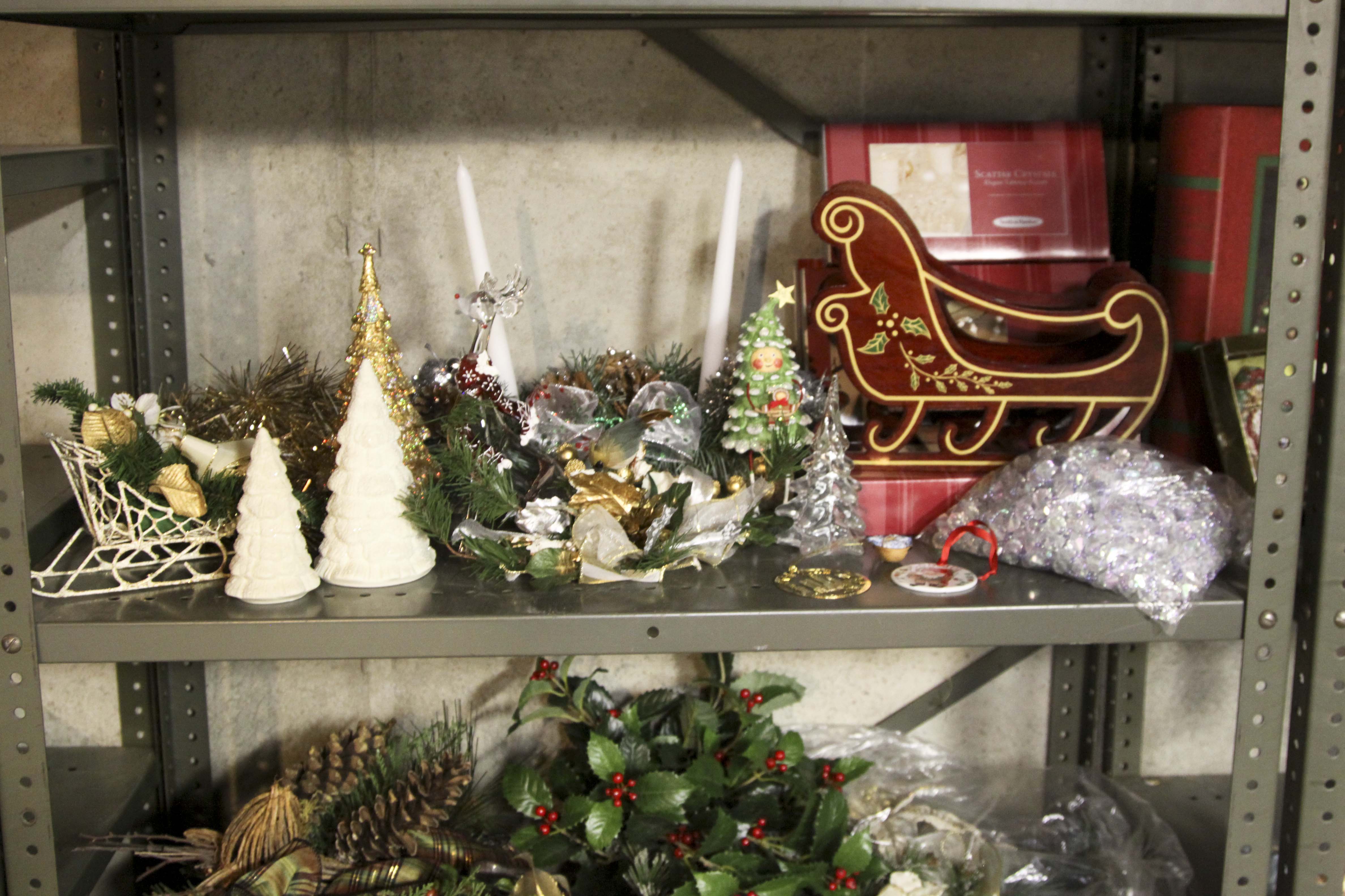 Large Christmas Decor Lot Including Two Pre-Lit Trees and Wreathes