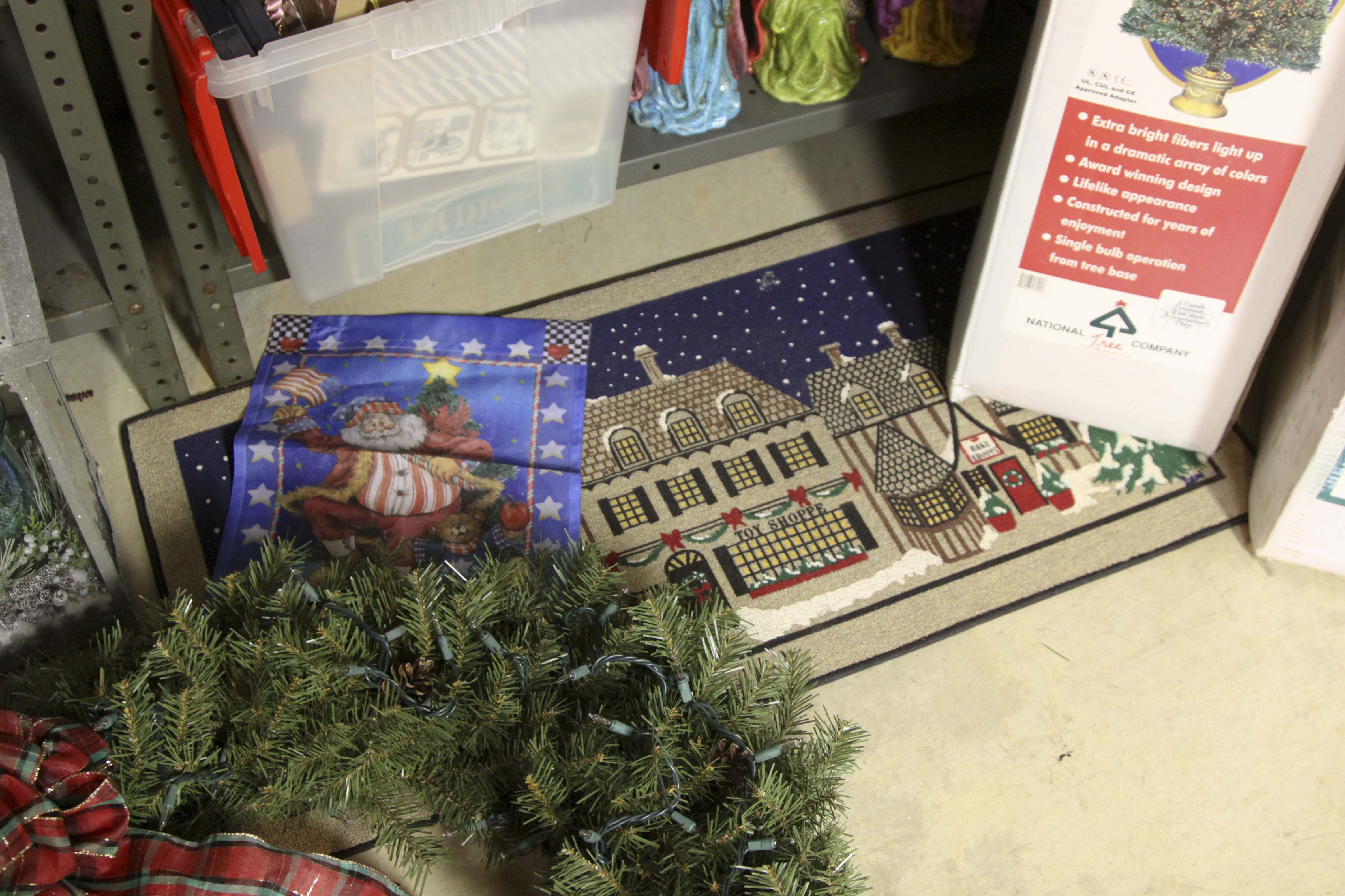 Large Christmas Decor Lot Including Two Pre-Lit Trees and Wreathes