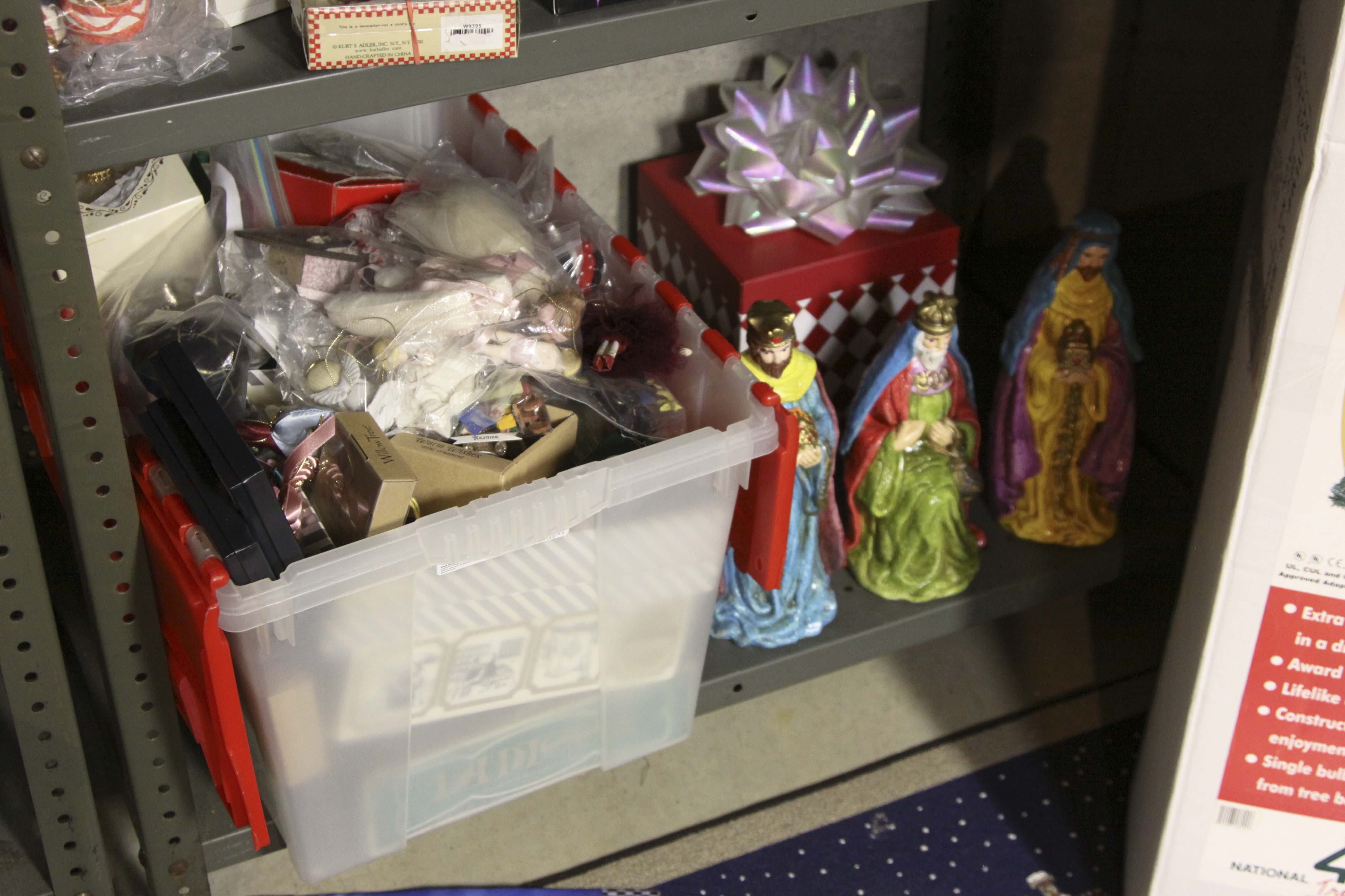 Large Christmas Decor Lot Including Two Pre-Lit Trees and Wreathes