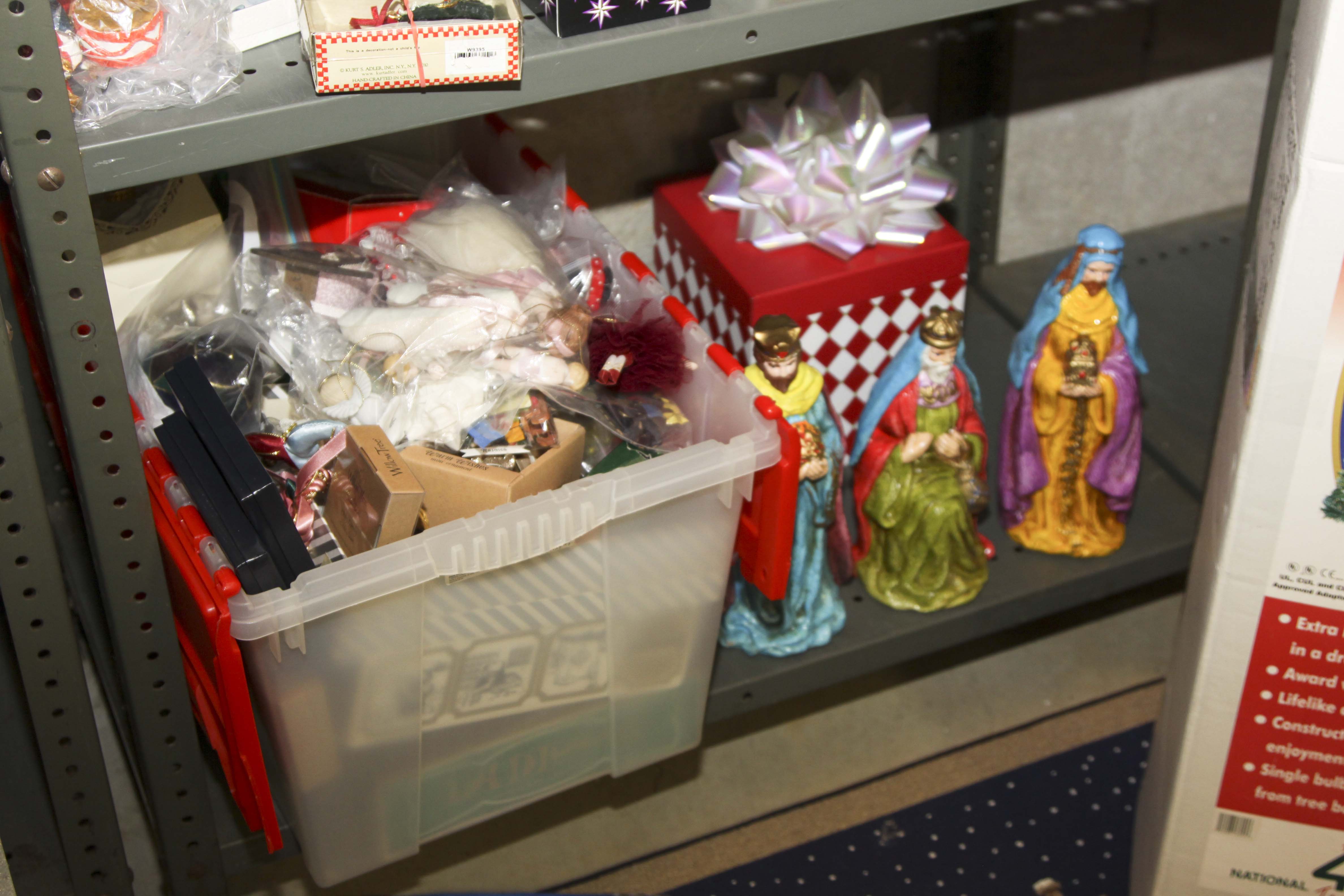 Large Christmas Decor Lot Including Two Pre-Lit Trees and Wreathes