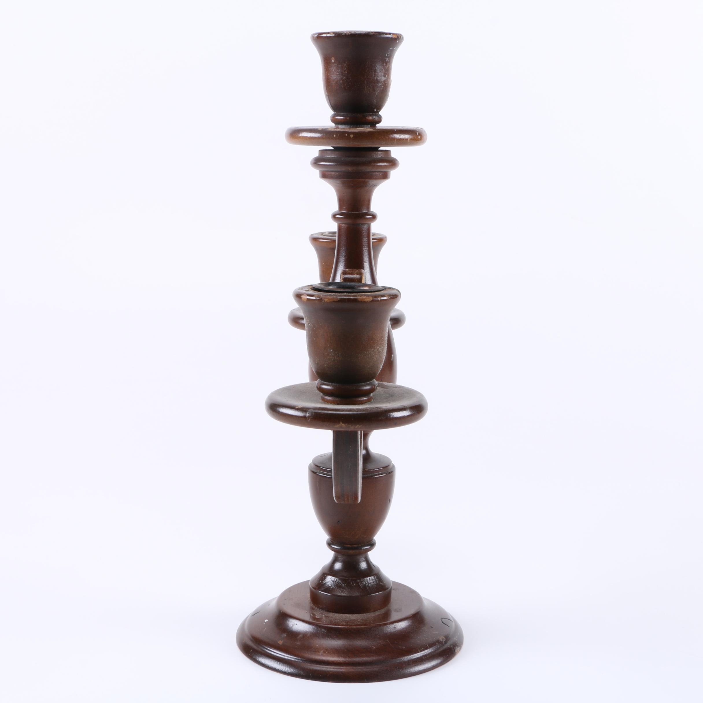 Wooden Three-Candle Candelabra