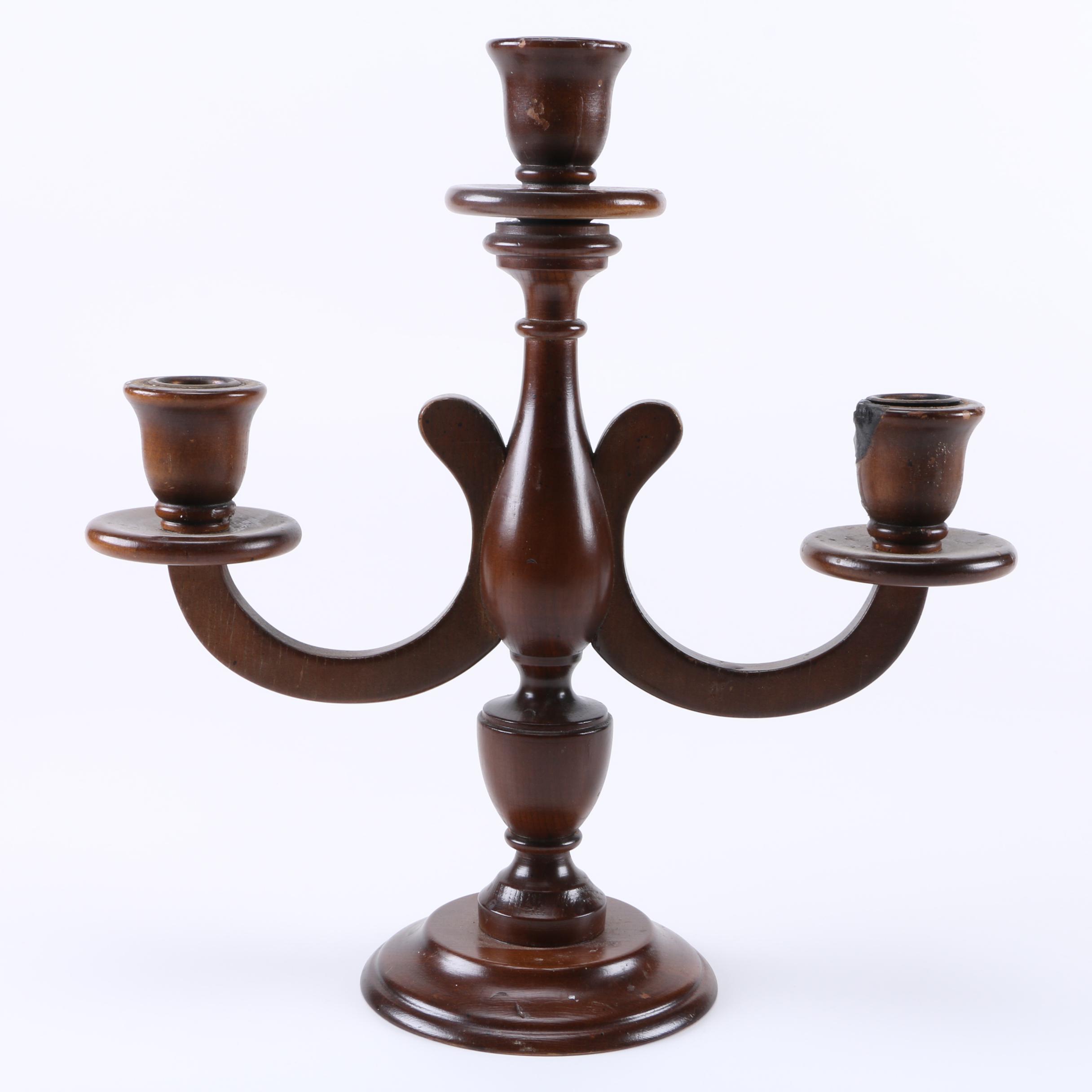 Wooden Three-Candle Candelabra