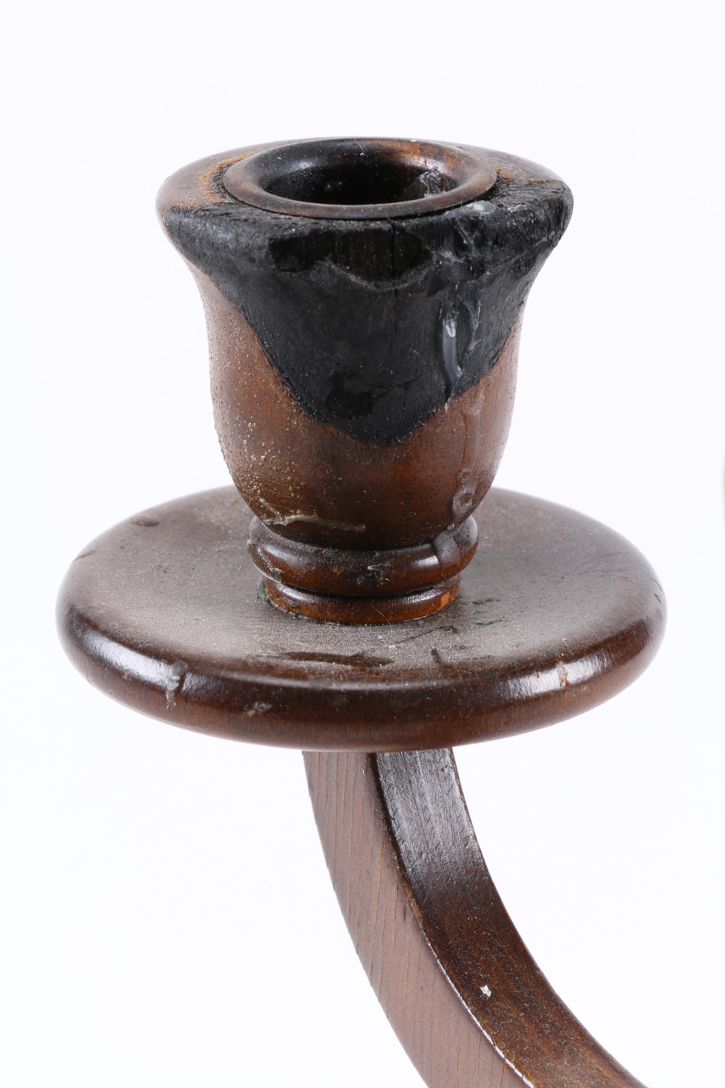 Wooden Three-Candle Candelabra