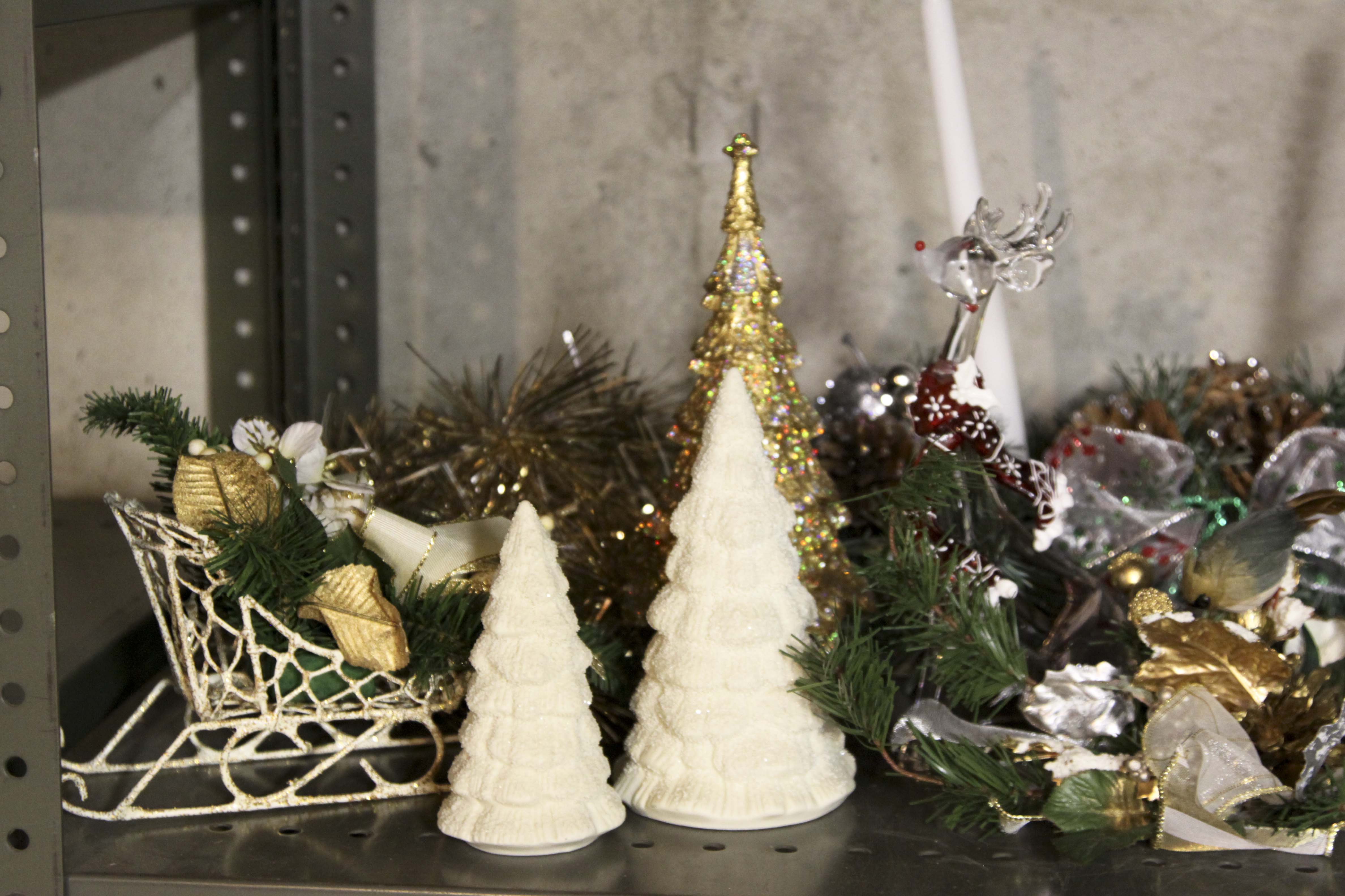 Large Christmas Decor Lot Including Two Pre-Lit Trees and Wreathes