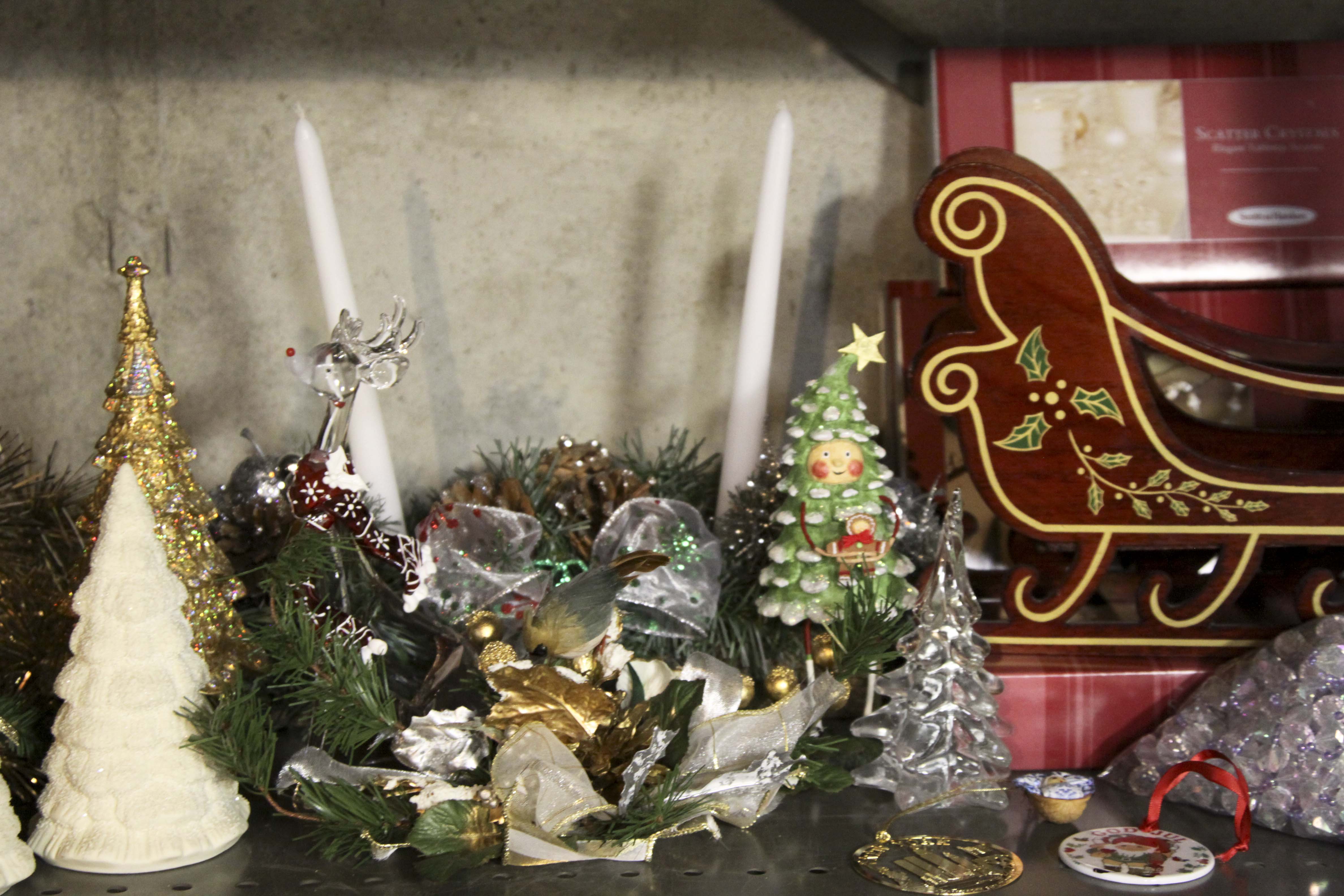 Large Christmas Decor Lot Including Two Pre-Lit Trees and Wreathes