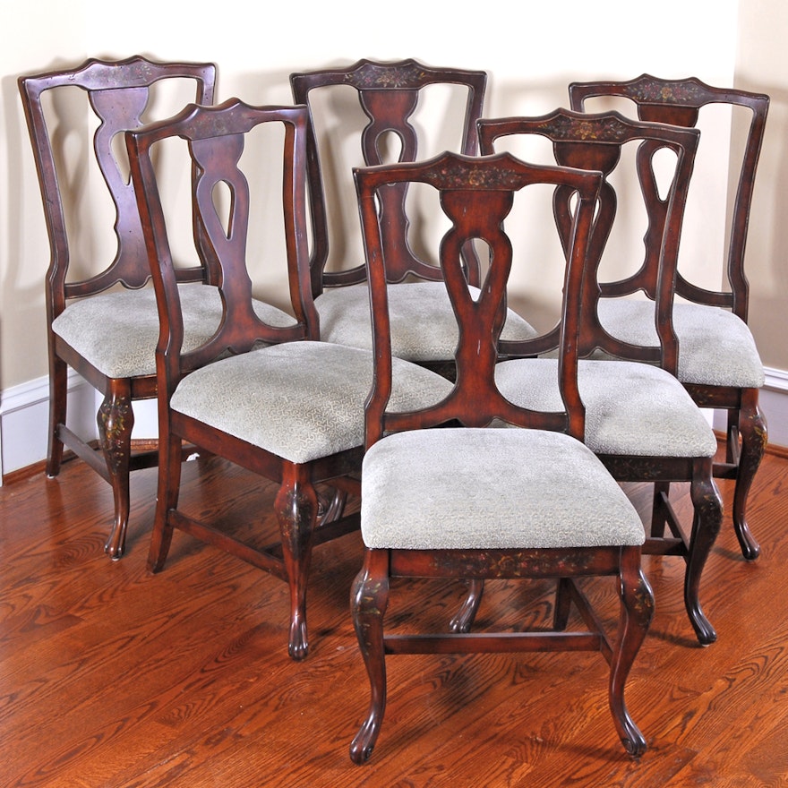 Set French Provincial Style Stenciled Dining Chairs