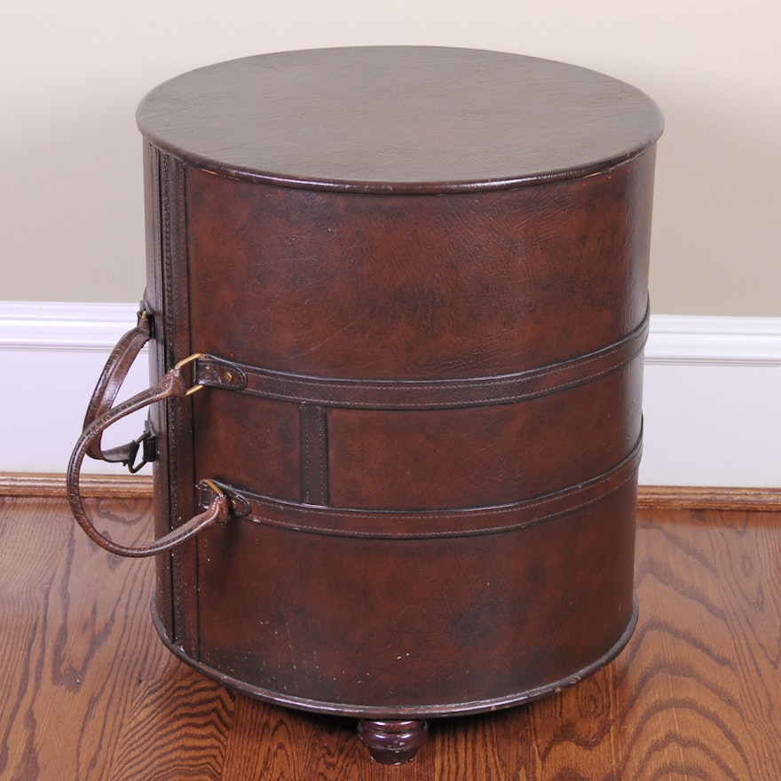 Cylindrical Barrel Bag Style Faux Leather Side Table