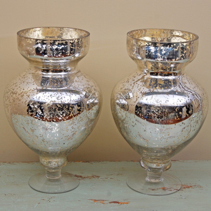Pair of Silver Mercury Glass Style Vases
