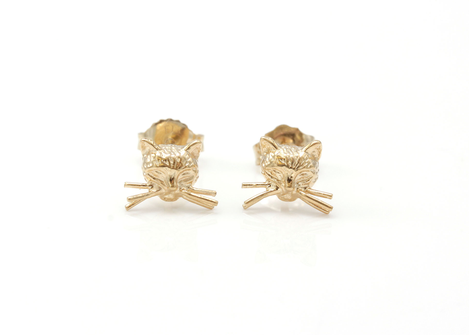 14K Yellow Gold Cat Studs