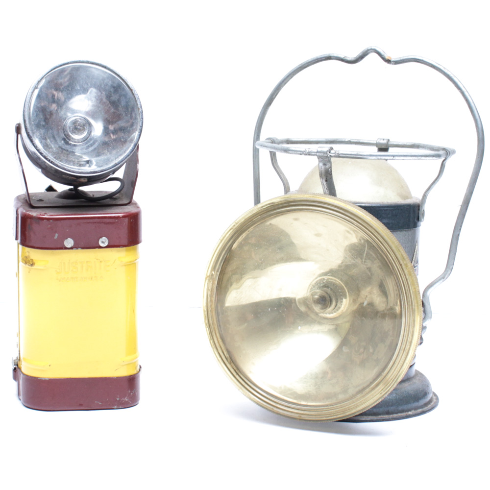 Mid Century Lanterns, Flashlight and Metal Box Assortment