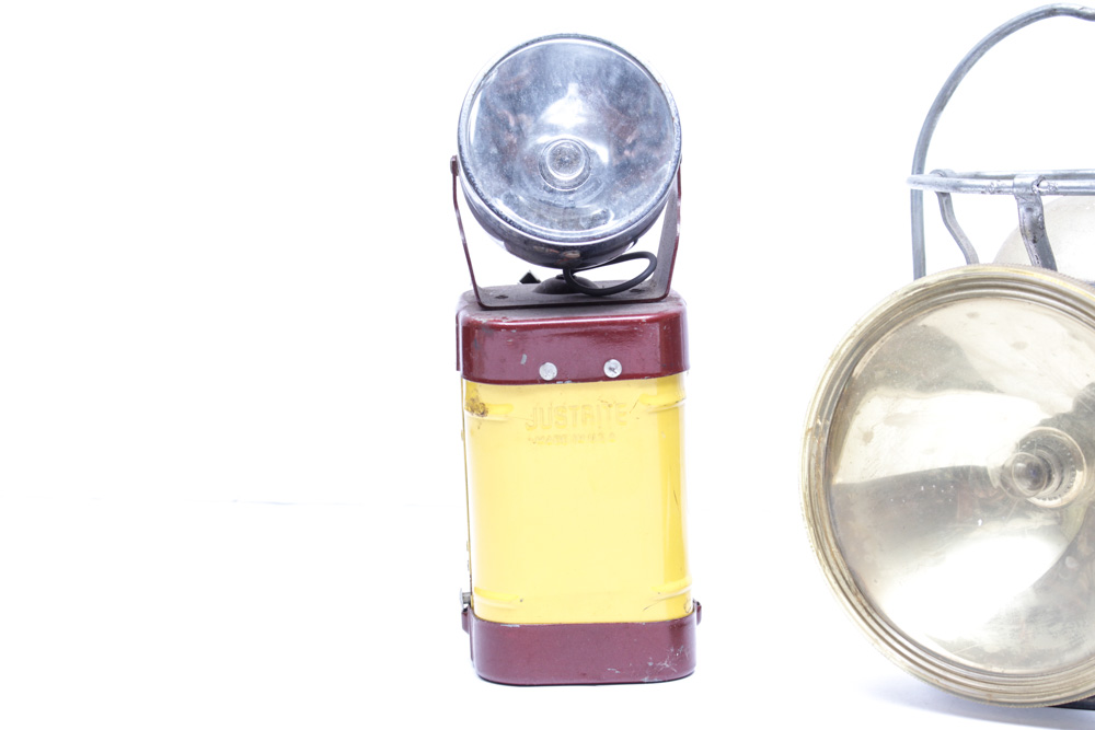 Mid Century Lanterns, Flashlight and Metal Box Assortment