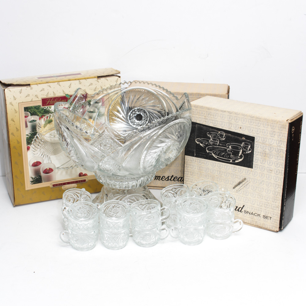 Cut Glass Punch Bowl With Accessories