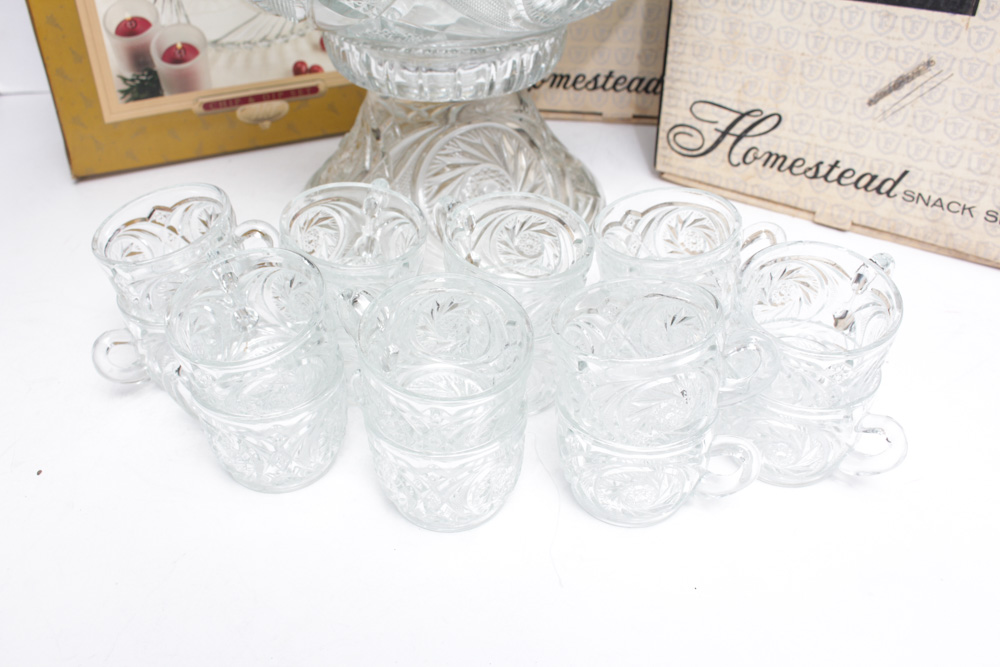 Cut Glass Punch Bowl With Accessories