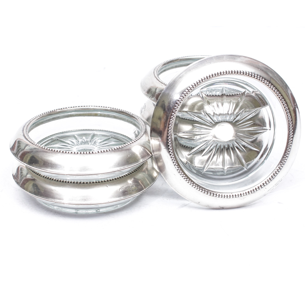 Whiting Sterling Silver Covered Glass Coasters