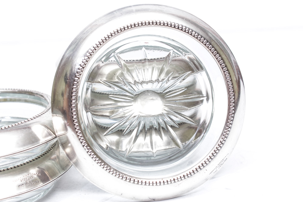 Whiting Sterling Silver Covered Glass Coasters