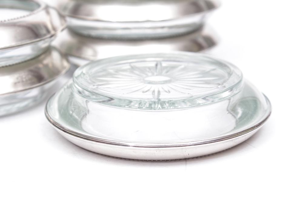 Whiting Sterling Silver Covered Glass Coasters