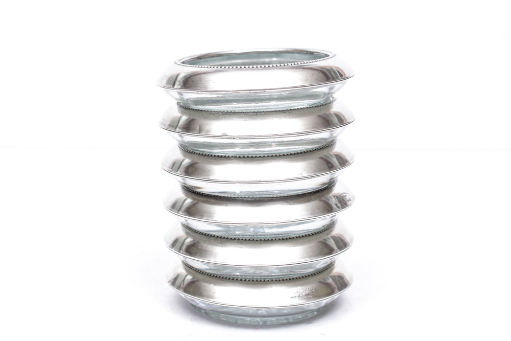 Whiting Sterling Silver Covered Glass Coasters