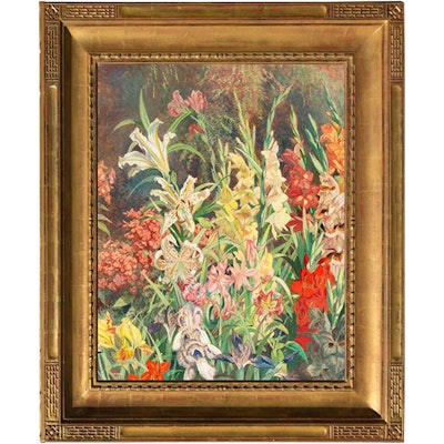 Julius Moessel Oil Painting on Canvas "In the Artist's Garden" Julius Moessel Oil Painting on Canvas "In the Artist's Garden"