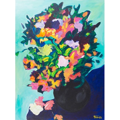 Francois Eril Acrylic Painting on Canvas "Bouquet Turquoise" Francois Eril Acrylic Painting on Canvas "Bouquet Turquoise"