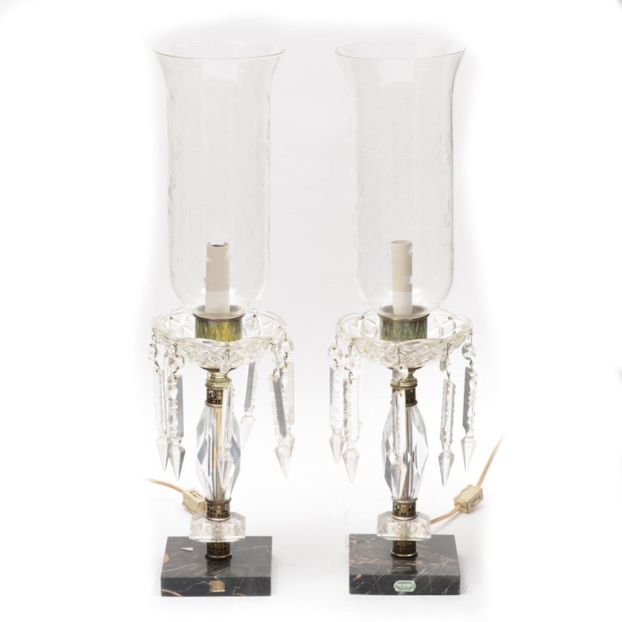 Pair of Cut Glass and Marble Lamps.