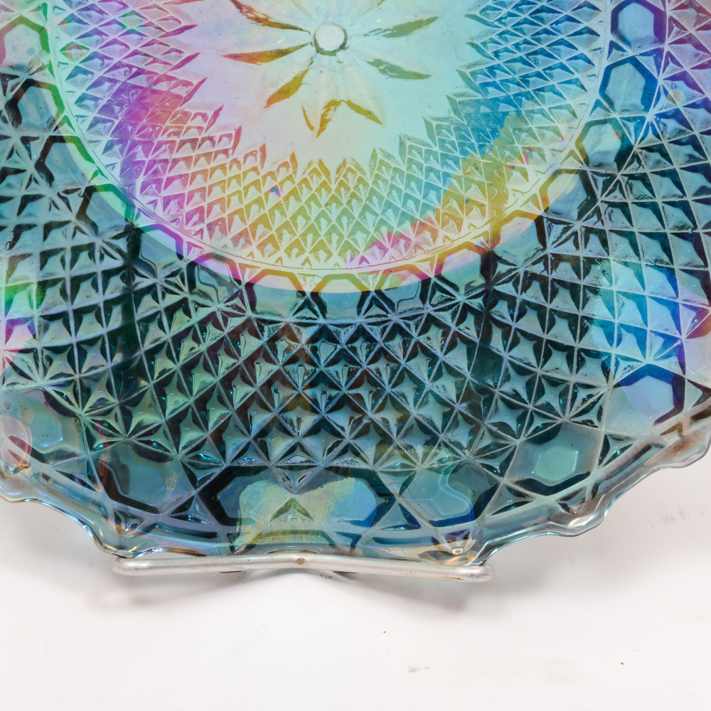 Blue Carnival Glass Plate