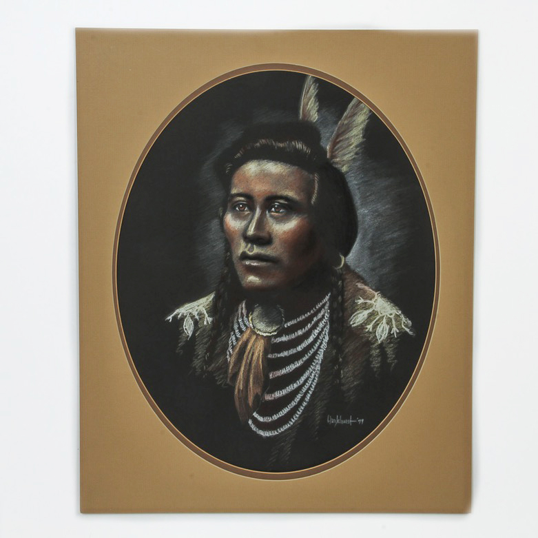 Hazelhurst Oil Pastel Drawing on Paper Portrait of Native American Man