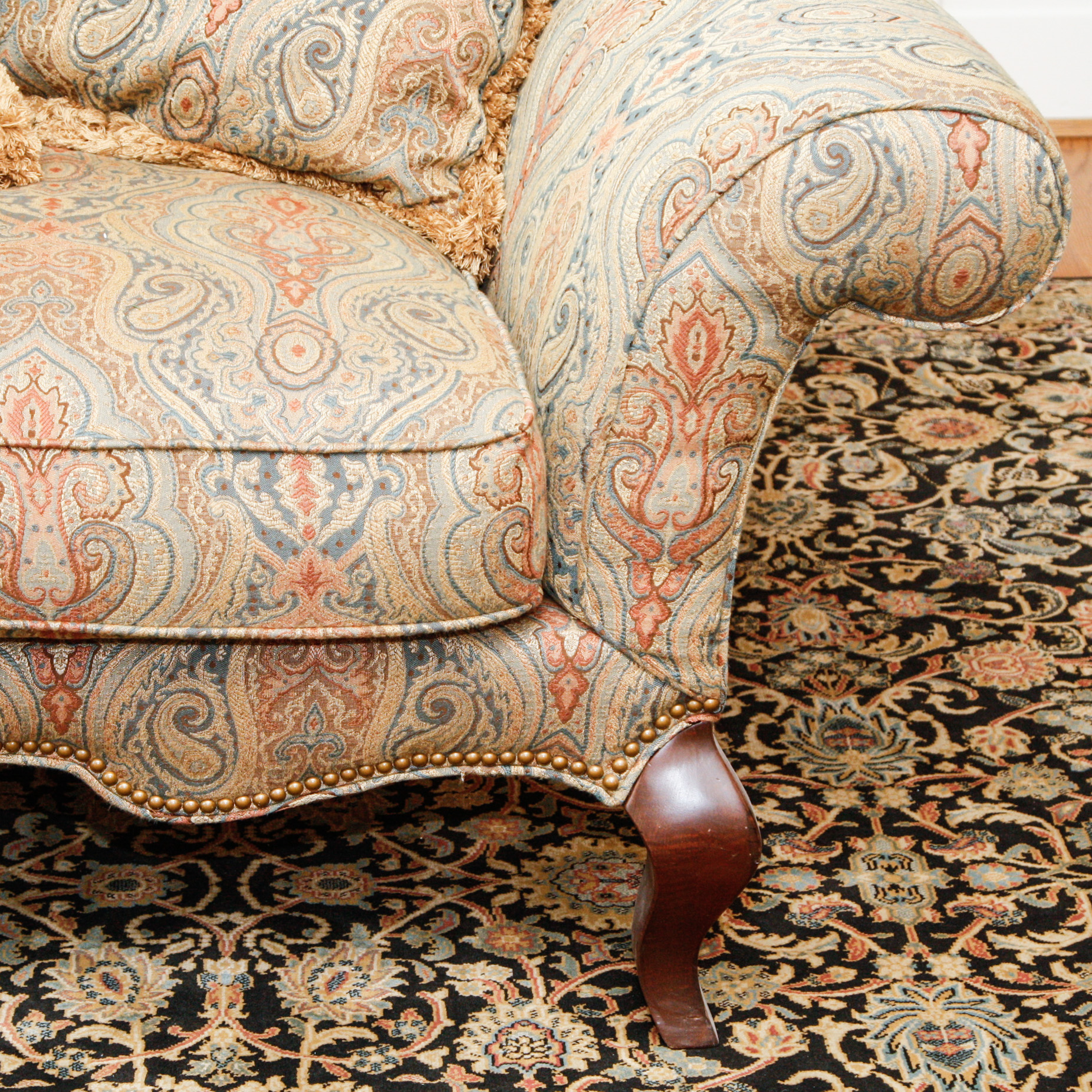 Hickory White Upholstered Camelback Sofa