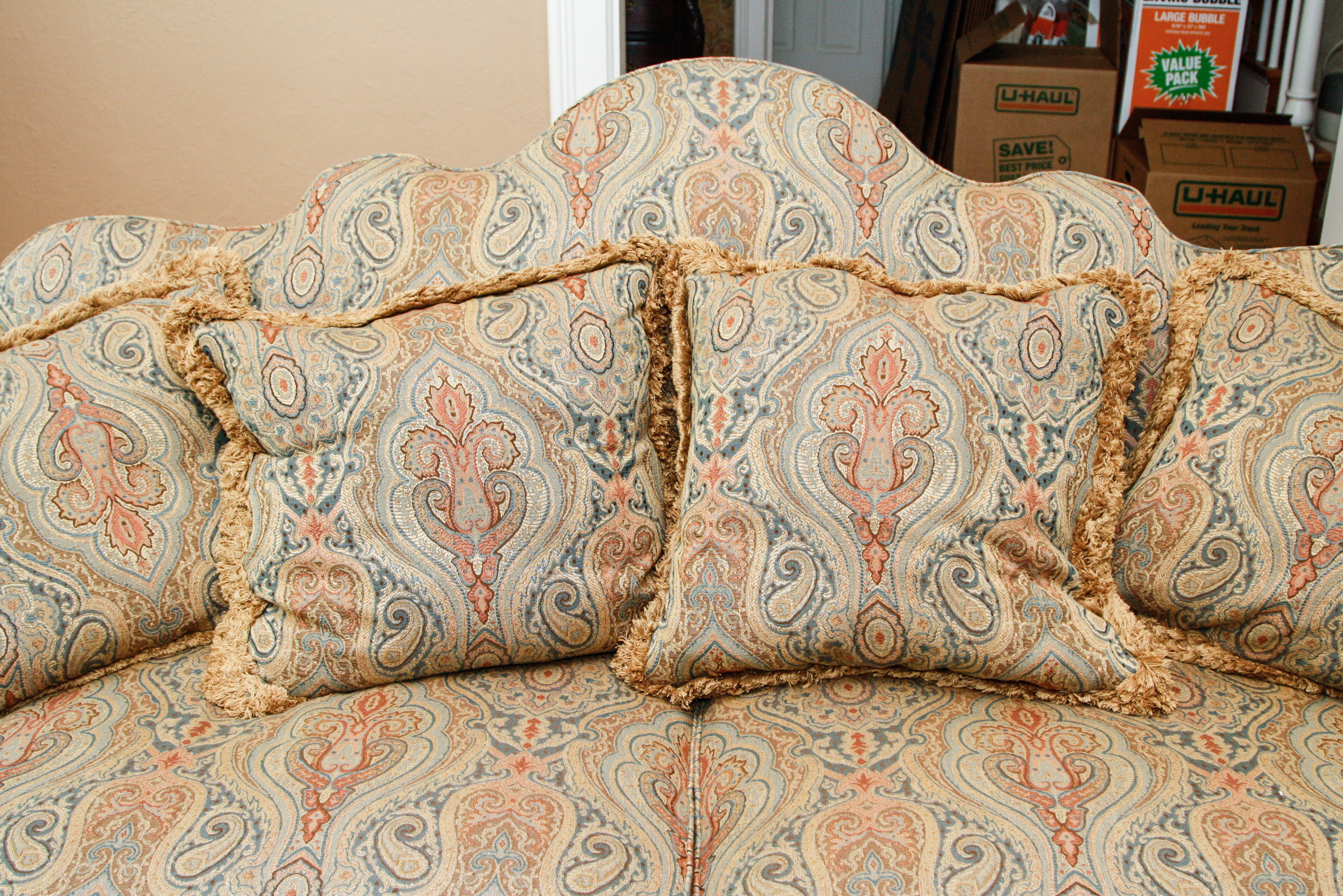 Hickory White Upholstered Camelback Sofa