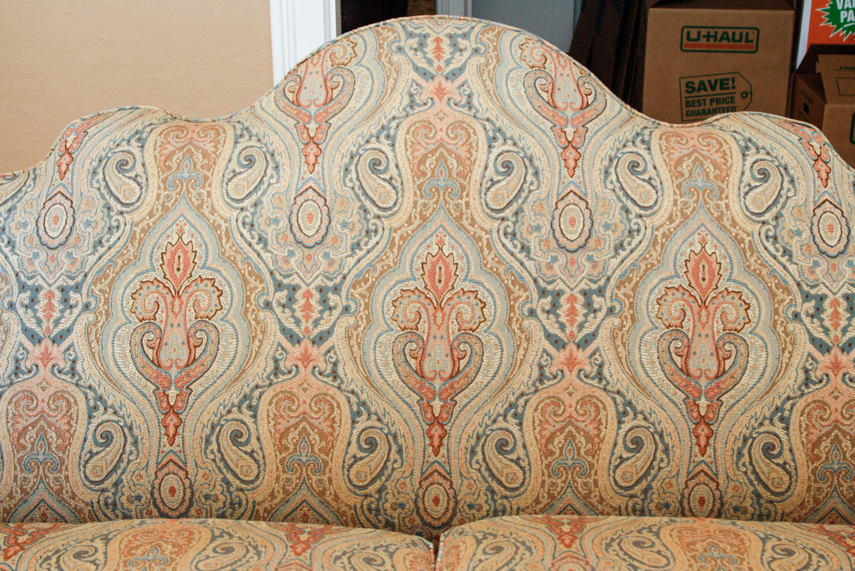 Hickory White Upholstered Camelback Sofa