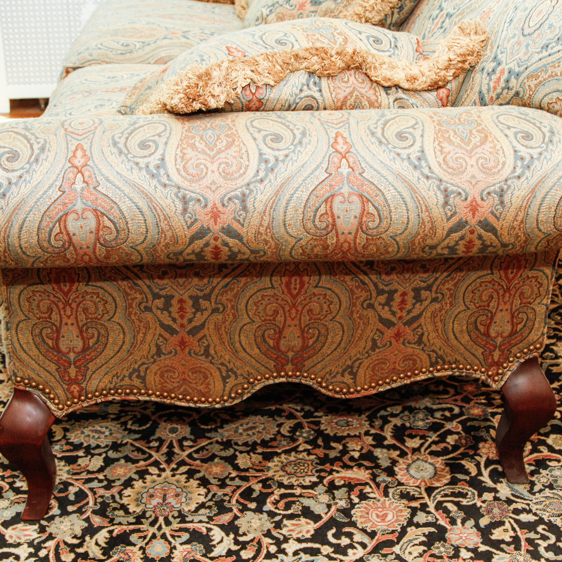 Hickory White Upholstered Camelback Sofa