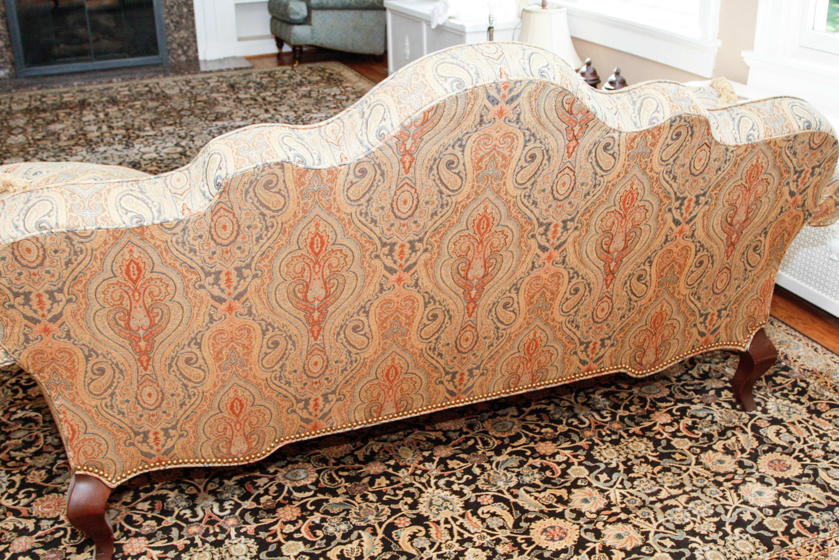 Hickory White Upholstered Camelback Sofa