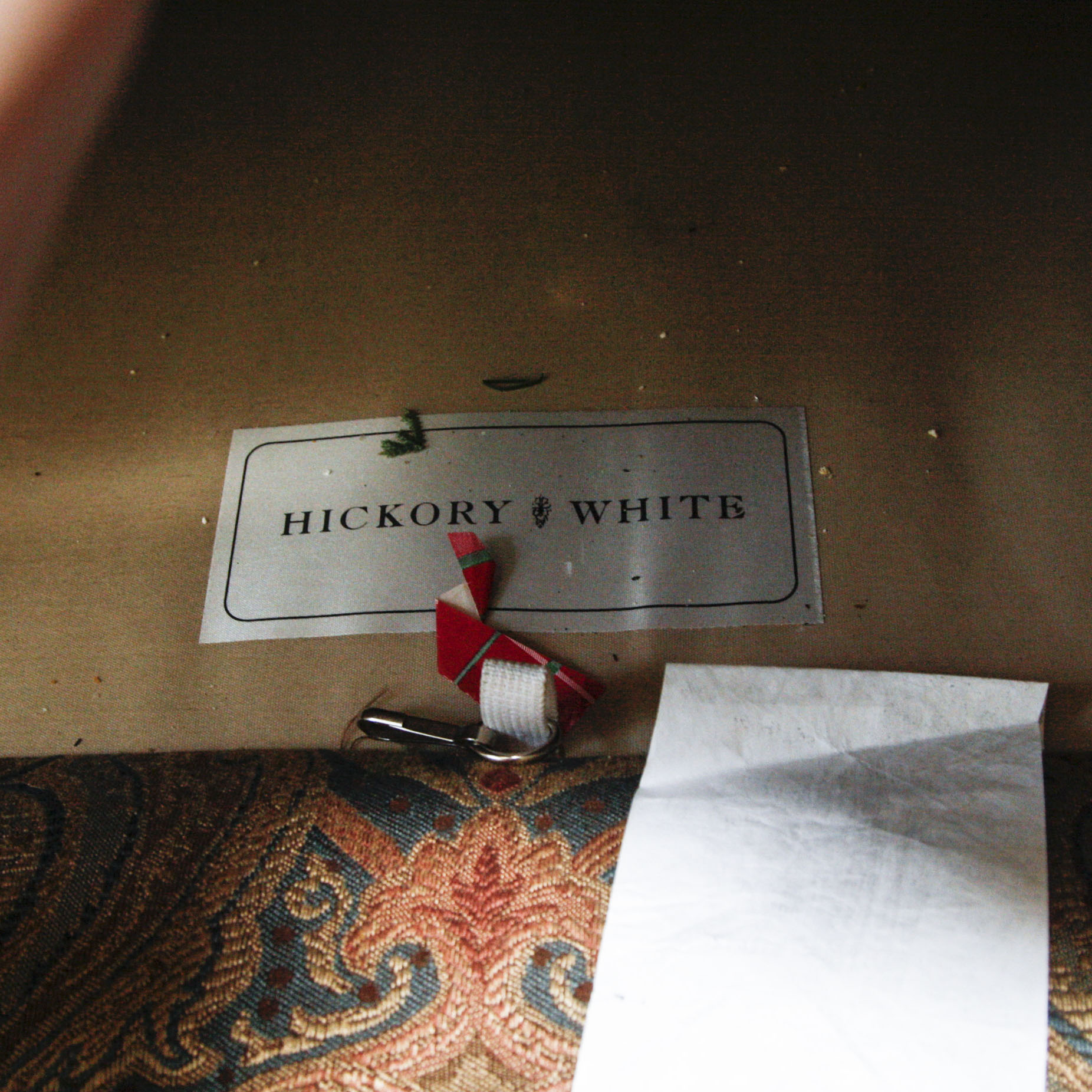 Hickory White Upholstered Camelback Sofa