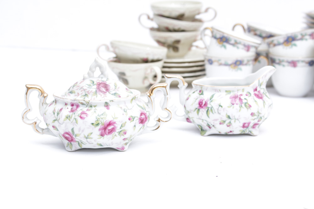 Porcelain Assortment  Featuring Rosenthal "Moss Rose" Tea Cups