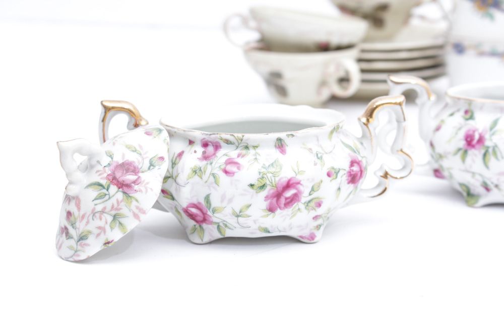 Porcelain Assortment  Featuring Rosenthal "Moss Rose" Tea Cups