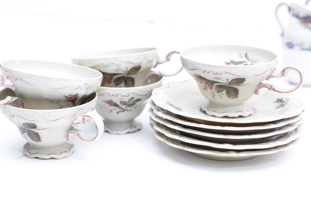 Porcelain Assortment  Featuring Rosenthal "Moss Rose" Tea Cups