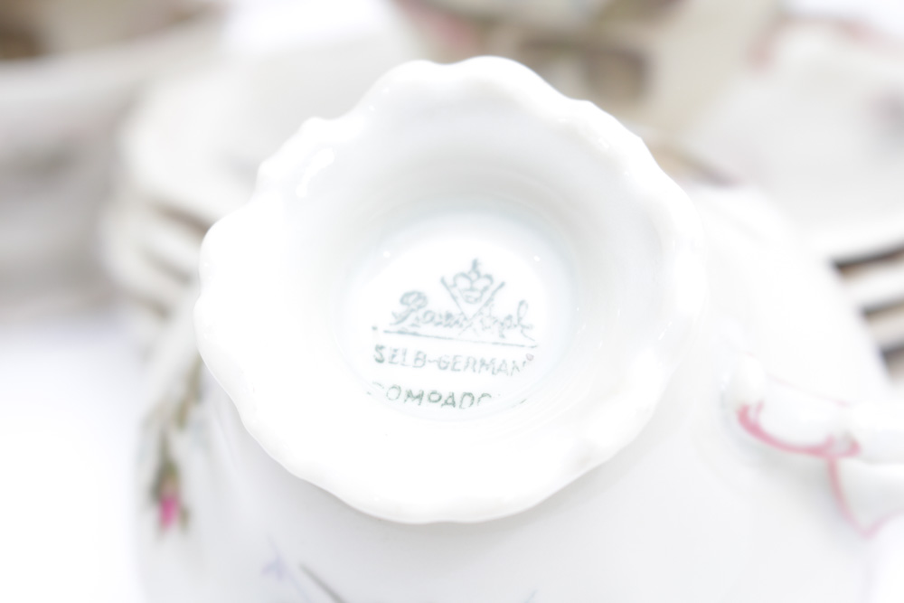 Porcelain Assortment  Featuring Rosenthal "Moss Rose" Tea Cups