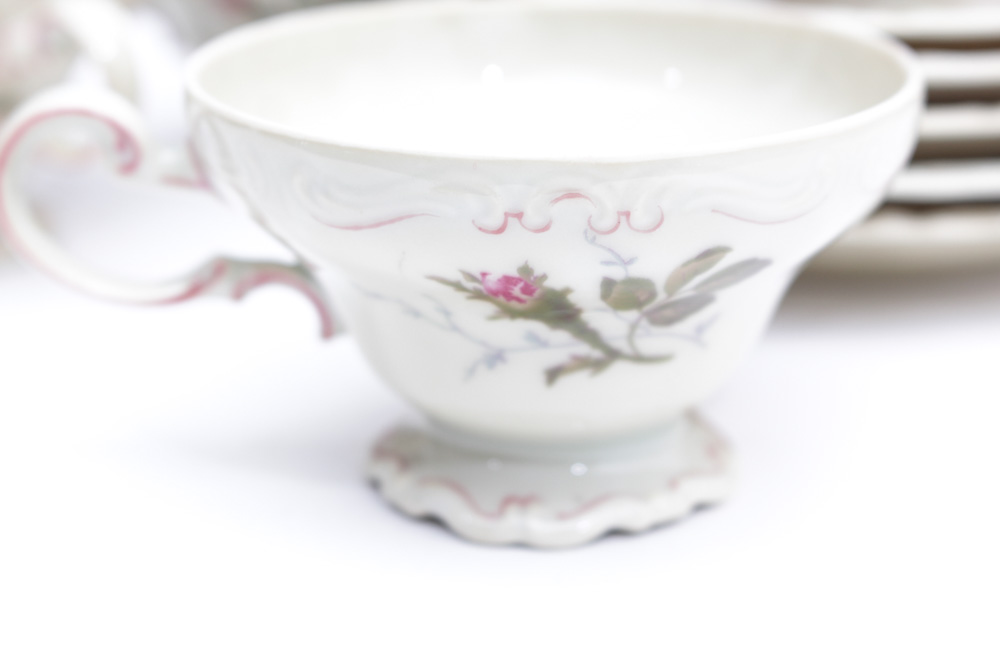 Porcelain Assortment  Featuring Rosenthal "Moss Rose" Tea Cups