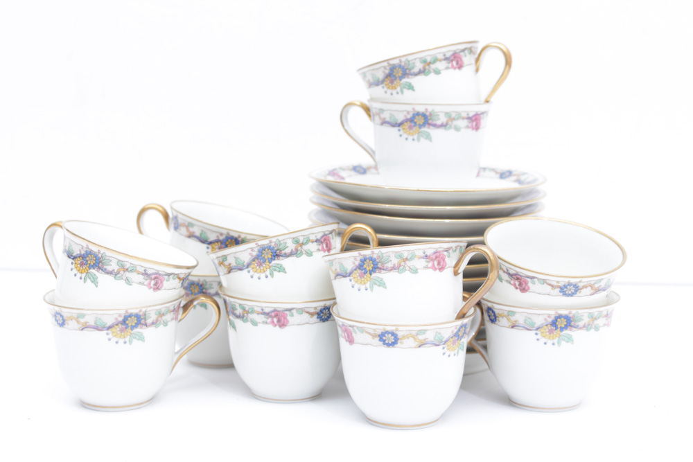 Porcelain Assortment  Featuring Rosenthal "Moss Rose" Tea Cups