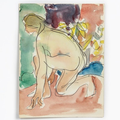 Victor Di Gesu Watercolor and Graphite on Paper "Kneeling Nude" Victor Di Gesu Watercolor and Graphite on Paper "Kneeling Nude"