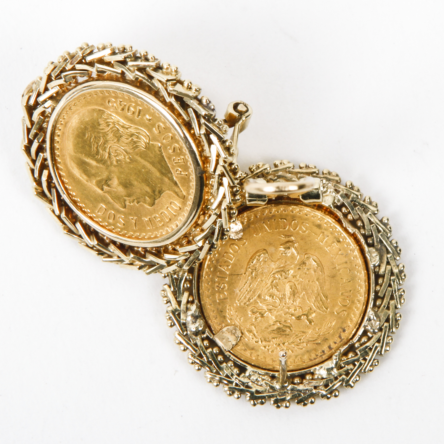 14K Yellow Gold 1945 Mexico 2 1/2 Peso Gold Coin Earrings