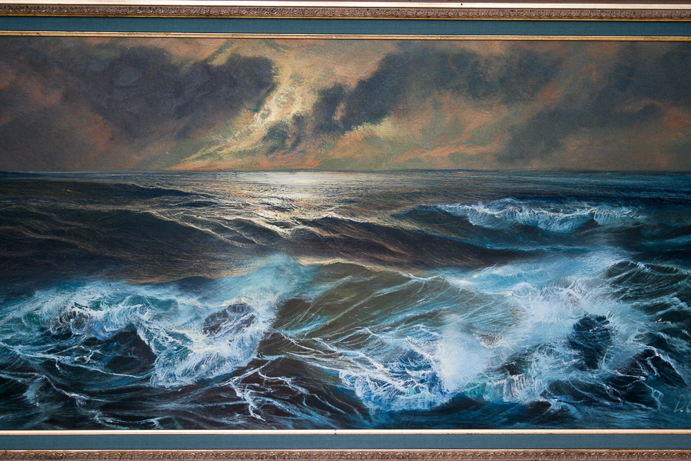 Framed Oil Painting of Crashing Waves