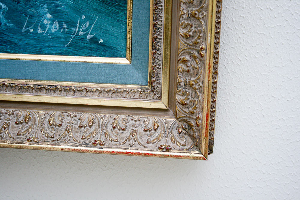 Framed Oil Painting of Crashing Waves