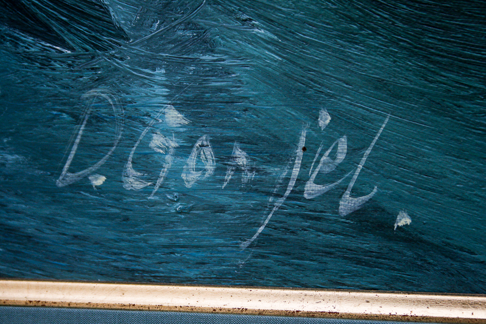 Framed Oil Painting of Crashing Waves