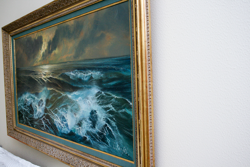 Framed Oil Painting of Crashing Waves