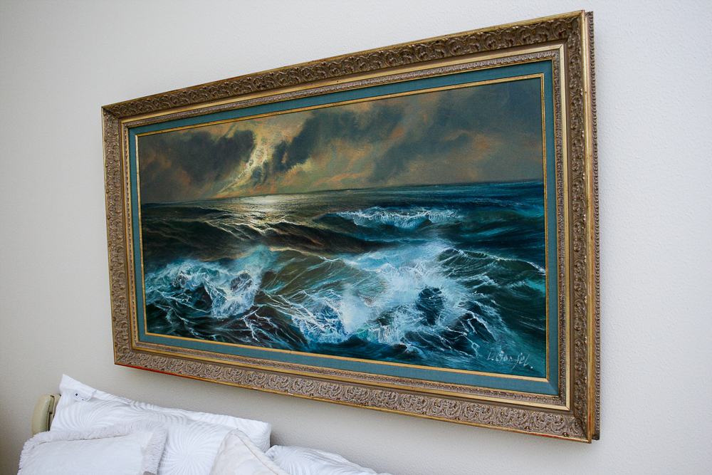 Framed Oil Painting of Crashing Waves