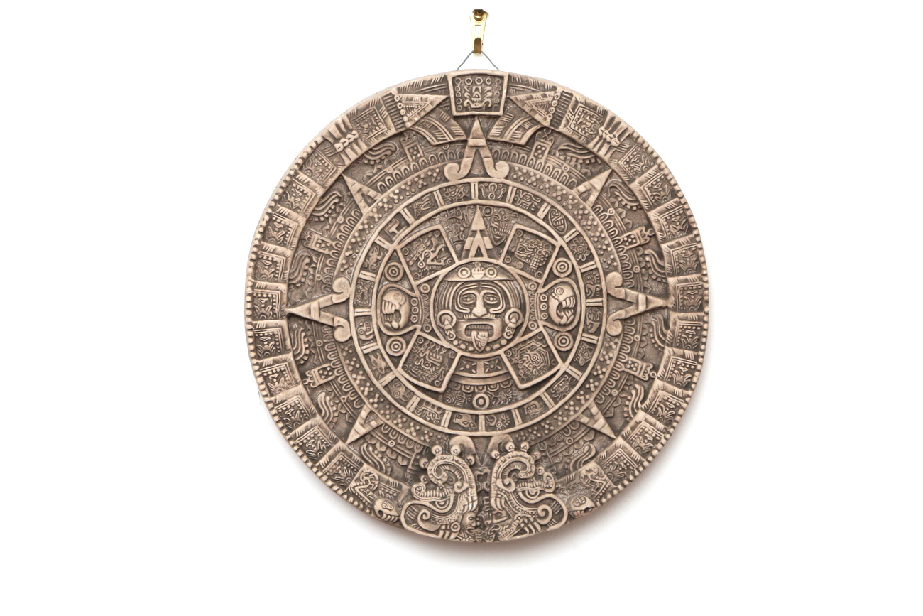 Pair Of Handmade Ceramic Aztec Calendar Wall Plaques